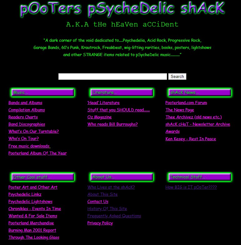 pOoTer's pSycheDelic shAcK original Homepage